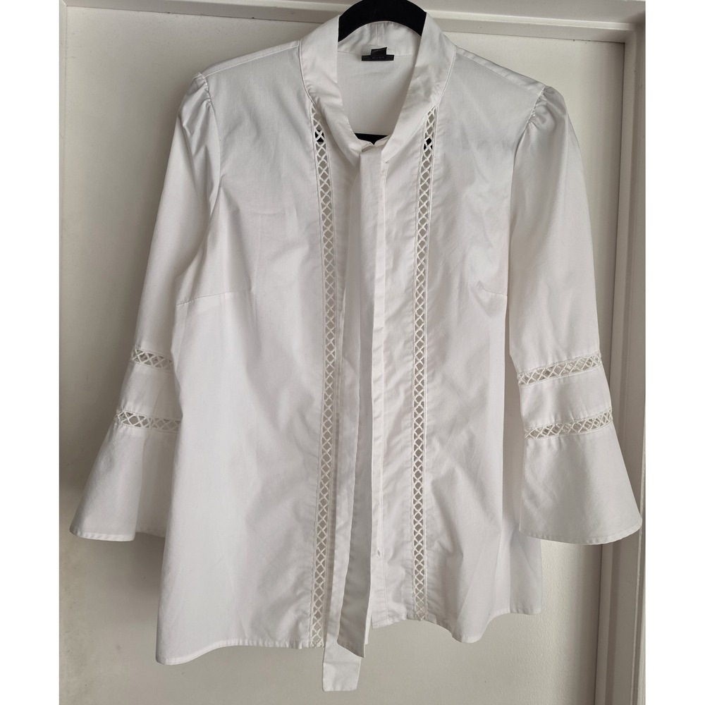 Worthington Blouse Size 12 White Collared Long Sleeve Classic Top Shirt